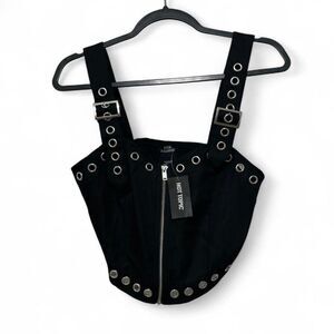 NWT Social Collision Hot Topic Black Grommet Zip Front Corset Top Size S
